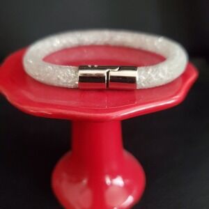 Swarovski Stardust White Crystal Mesh Bracelet Magnetic Clasp Silver Tone 6.5in